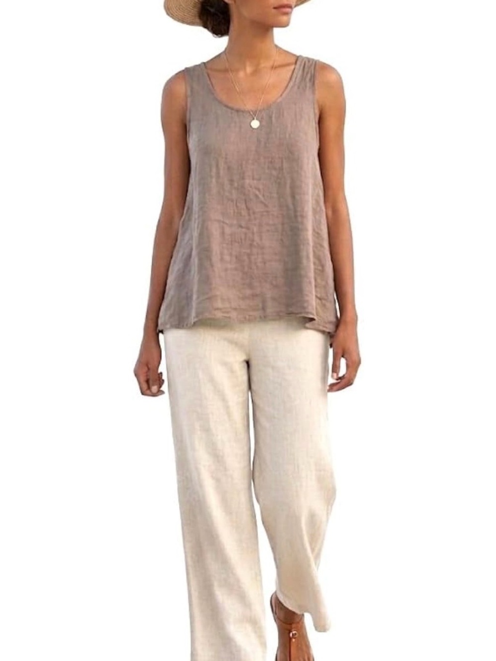 Linen Scoop Neck Tank Top